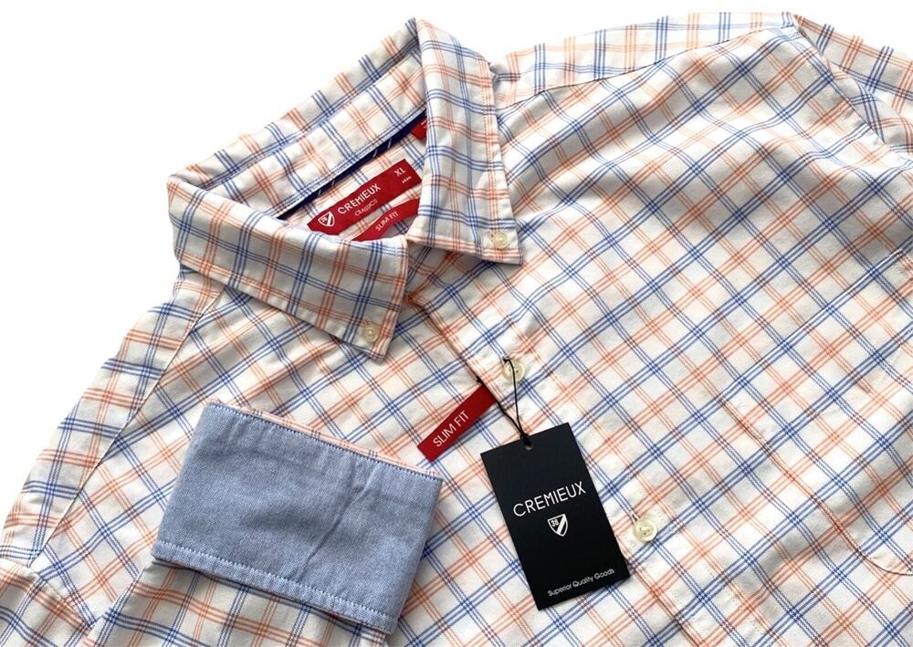 Daniel Cremieux Classics Flip Cuff White Blue Orange Check Long Sleeve Shirt XL
